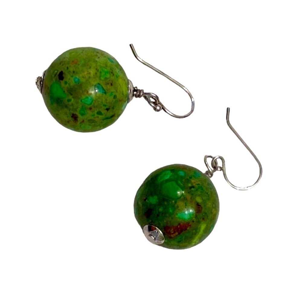 Mohave desert green turquoise ball pierced earrings Shepard hooks